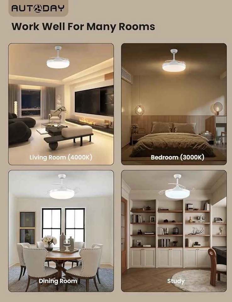 Zložljivi tihi stropni ventilator z zatemnljivo LED lučjo, 36 W, lopatice Ø 108 cm, reverzibilni DC motor, daljinski upravljalnik, 6 hitrosti, časovnik