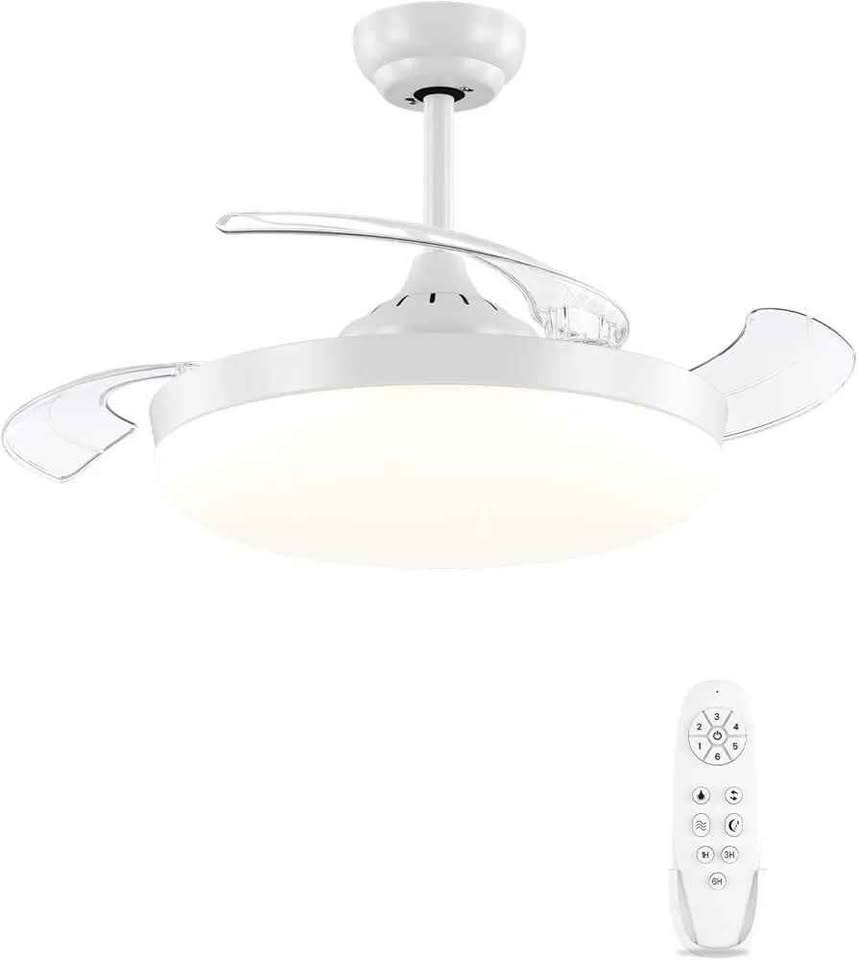 Zložljivi tihi stropni ventilator z zatemnljivo LED lučjo, 36 W, lopatice Ø 108 cm, reverzibilni DC motor, daljinski upravljalnik, 6 hitrosti, časovnik