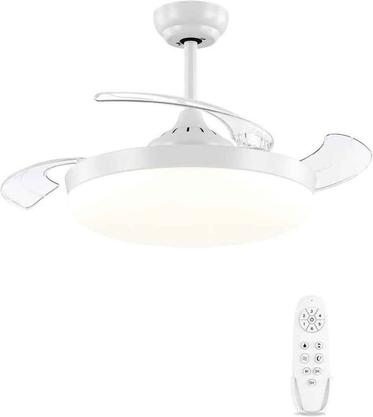 Zložljivi tihi stropni ventilator z zatemnljivo LED lučjo, 36 W, lopatice Ø 108 cm, reverzibilni DC motor, daljinski upravljalnik, 6 hitrosti, časovnik