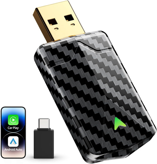Mini brezžični CarPlay adapter za iPhone in Android Auto (nadgradnja 2026), brez zakasnitve, hitra in stabilna povezava, Plug & Play, pretvori žično povezavo v brezžični Carplay adapter za avtomobile letnika 2016 in več, vrata USB-A/Type-C