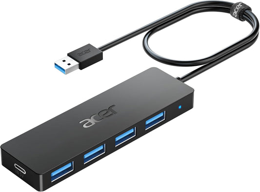 Acer USB vozlišče s 4 vrati, več USB 3.0 vozlišč, razdelilnik USB A za prenosnik z napajalnikom tipa C, podaljšek za prenosnik z vrati A, računalnik, namizni računalnik in drugo (60 cm)