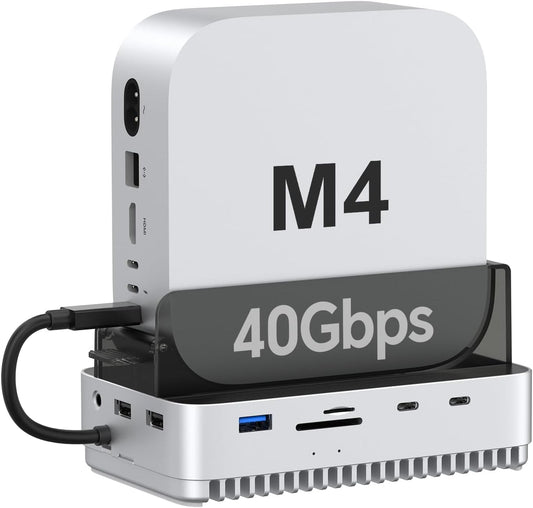 Qwiizlab 40 Gbps Mac mini M4/M4 Pro stojalo za prenos podatkov z ohišjem za NVMe SSD, priklopna postaja z USB-C 10 Gbps, USB-A 10 Gbps, bralniki kartic TF/SD 4.0 312 MB/s, USB-A 2.0, primerno za M.2 PCIe do 8 TB