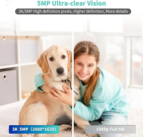 Alaga notranja varnostna kamera, 3K 5G in 2,4G WiFi, 360° vrtenje/nagibanje, umetna inteligenca za ljudi/hišne ljubljenčke/gibanje, nočni vid, zvočnik, notranja kamera s telefonsko aplikacijo, združljiva z Alexo in Google Assistantom, 2 kosa v belem