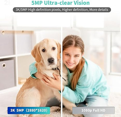 Alaga notranja varnostna kamera, 3K 5G in 2,4G WiFi, 360° vrtenje/nagibanje, umetna inteligenca za ljudi/hišne ljubljenčke/gibanje, nočni vid, zvočnik, notranja kamera s telefonsko aplikacijo, združljiva z Alexo in Google Assistantom, 2 kosa v belem