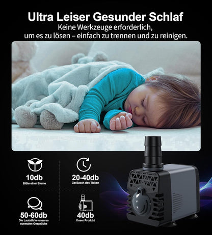 Črpalka  Ankway 10 W 600 L/H za fontano, akvarije, ribnike, hidroponske sisteme z zaščito pred pregrevanjem, z 1,8 m kablom in 2 šobama