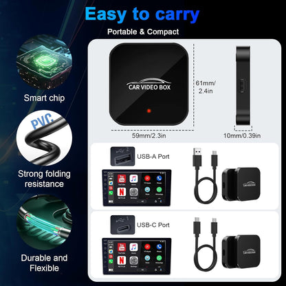 Brezžični Carplay in Android Auto adapter z vgrajenim Netflixom in YouTubom, 3-v-1 Car Play Ai Box, ki pretvori žično v brezžično CarPlay, nadgrajen dvopasovni WiFi, TF...