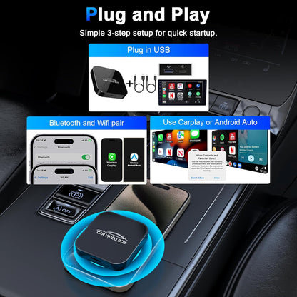 Brezžični Carplay in Android Auto adapter z vgrajenim Netflixom in YouTubom, 3-v-1 Car Play Ai Box, ki pretvori žično v brezžično CarPlay, nadgrajen dvopasovni WiFi, TF...