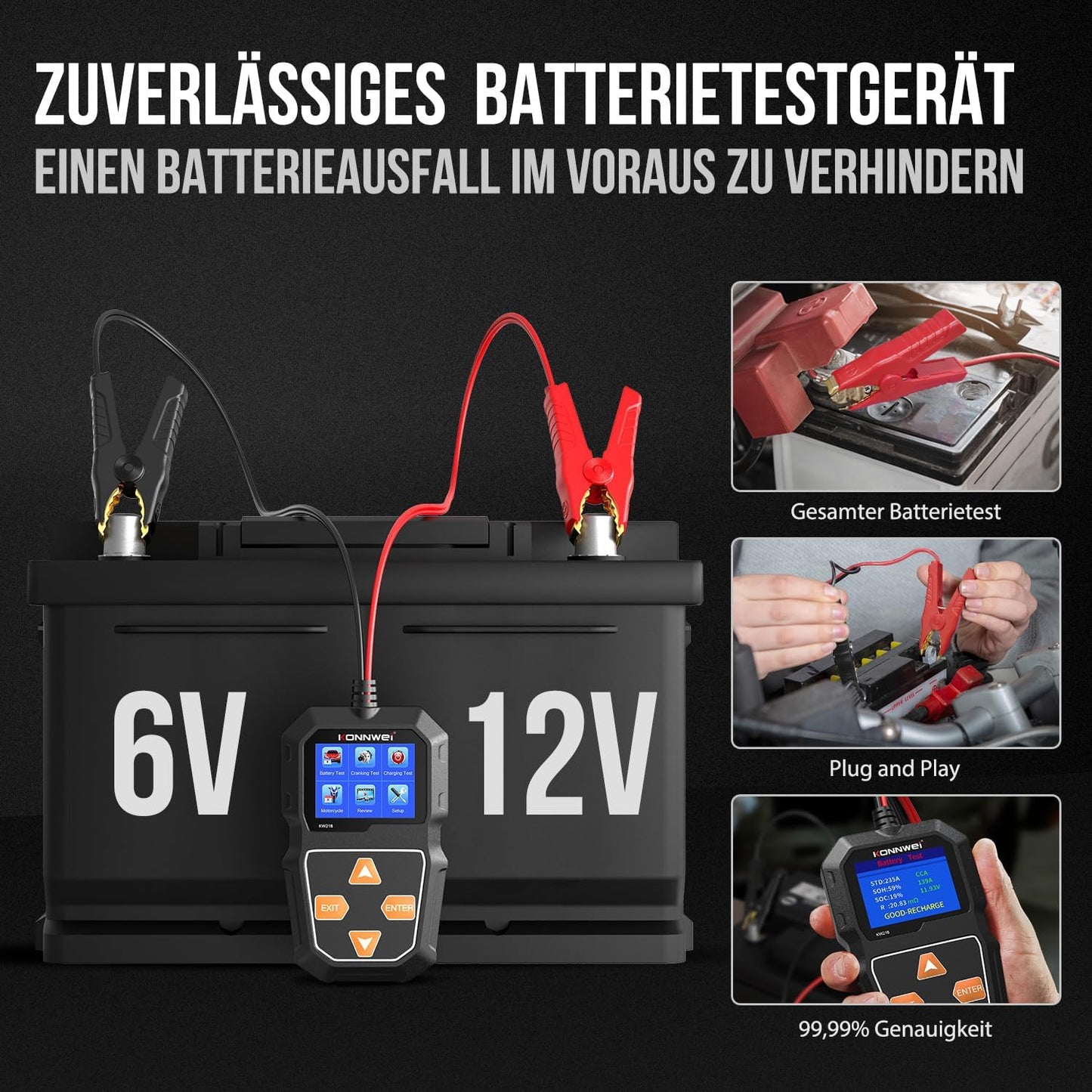 KONNWEI KW218 6V 12V tester akumulatorjev za motorna vozila 100-2000 CCA, barvni LCD zaslon