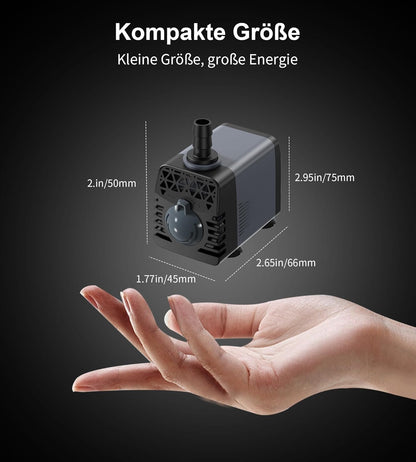 Črpalka  Ankway 10 W 600 L/H za fontano, akvarije, ribnike, hidroponske sisteme z zaščito pred pregrevanjem, z 1,8 m kablom in 2 šobama