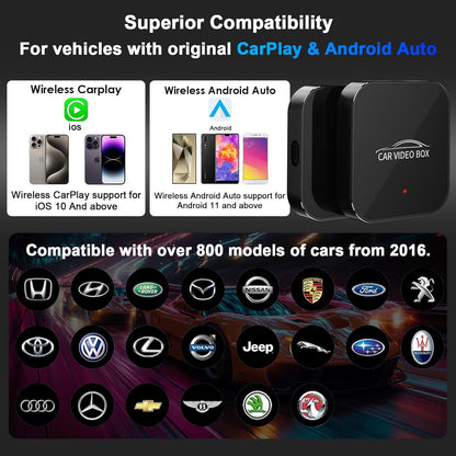 Brezžični Carplay in Android Auto adapter z vgrajenim Netflixom in YouTubom, 3-v-1 Car Play Ai Box, ki pretvori žično v brezžično CarPlay, nadgrajen dvopasovni WiFi, TF...
