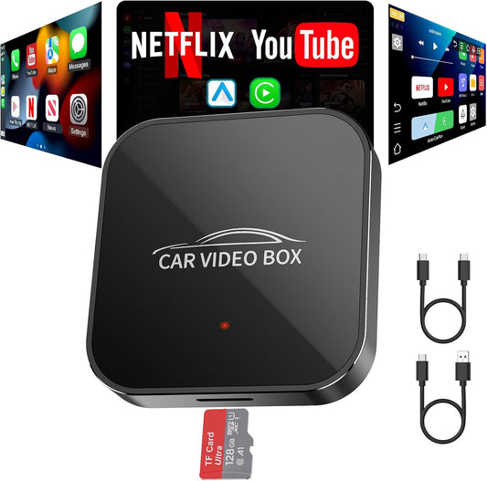 Brezžični Carplay in Android Auto adapter z vgrajenim Netflixom in YouTubom, 3-v-1 Car Play Ai Box, ki pretvori žično v brezžično CarPlay, nadgrajen dvopasovni WiFi, TF...