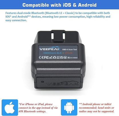 Veepeak OBDCheck BLE+ Bluetooth OBD II EOBD diagnostično orodje, adapter, avtomobilski diagnostični skener za iOS in Android