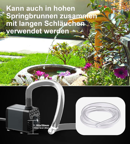 Črpalka  Ankway 10 W 600 L/H za fontano, akvarije, ribnike, hidroponske sisteme z zaščito pred pregrevanjem, z 1,8 m kablom in 2 šobama