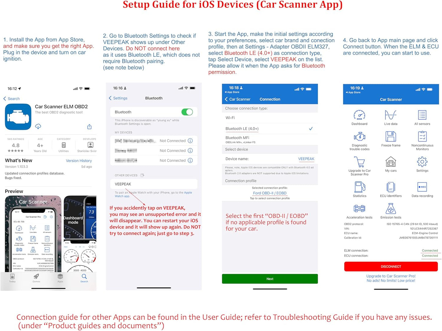 Veepeak OBDCheck BLE+ Bluetooth OBD II EOBD diagnostično orodje, adapter, avtomobilski diagnostični skener za iOS in Android